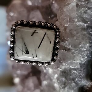 Rutilated Quartz 925 Sterling Silver Overlay Ring Size 8